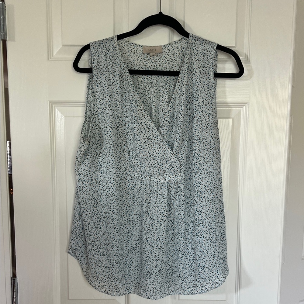 LOFT Sleeveless V-Neck Blouse - White with Black Speckles